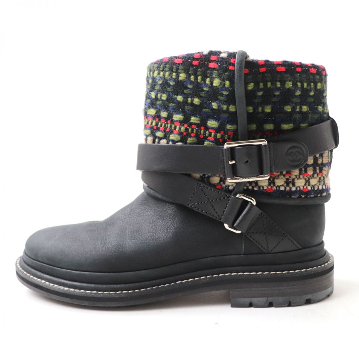 CHANEL boots Tweed x leather Black x multicolor Women 36  d
