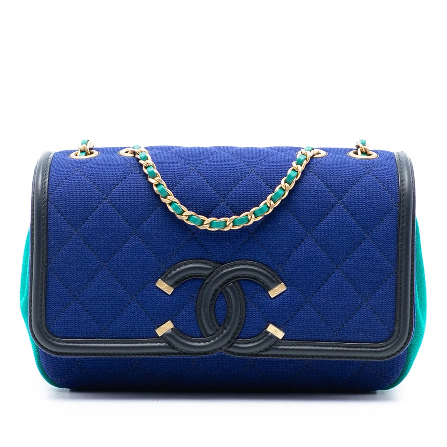 Blue Chanel Small Jersey CC Filigree Flap Crossbody Bag