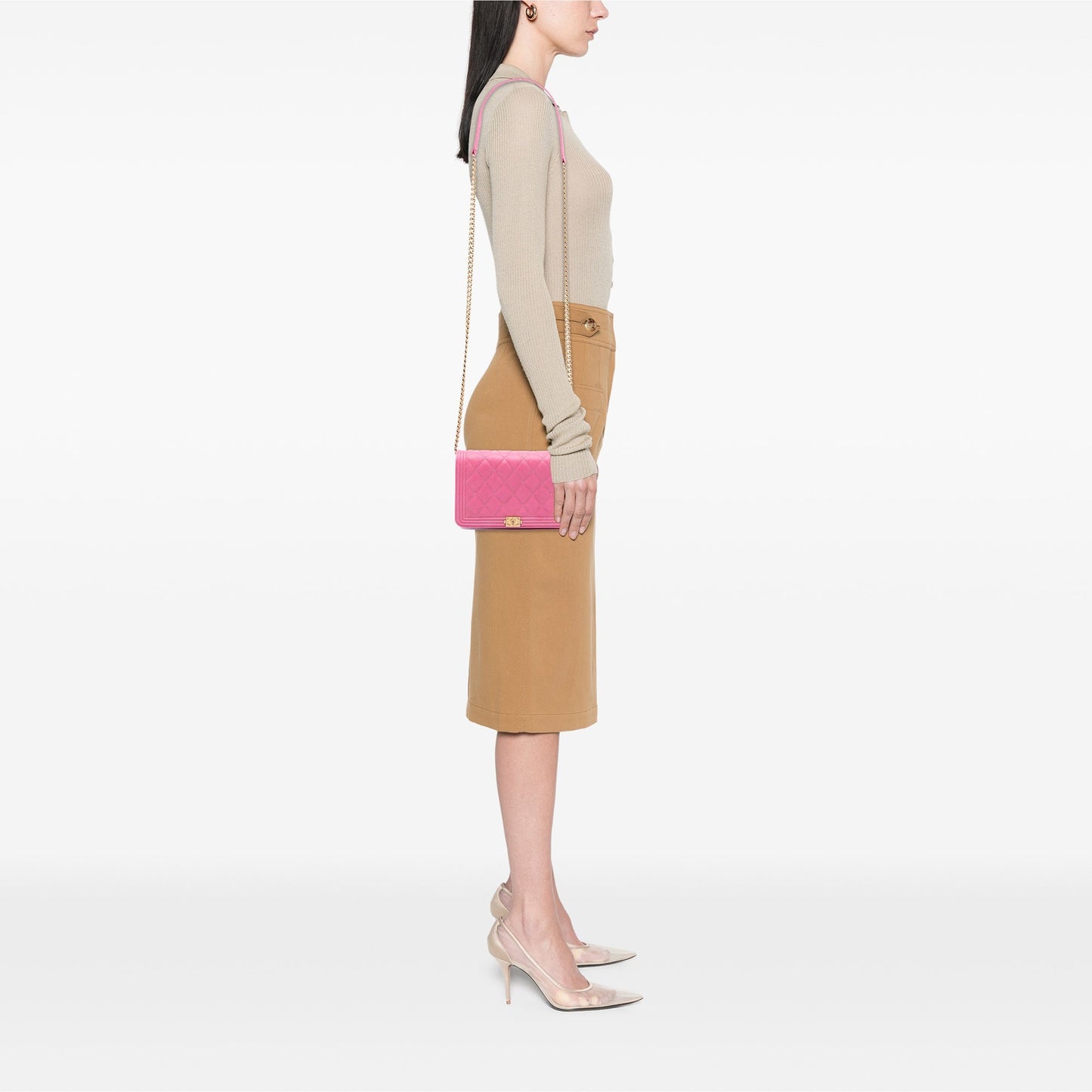 Pink Chanel Small Quilted Caviar Boy Flap Crossbody Bag