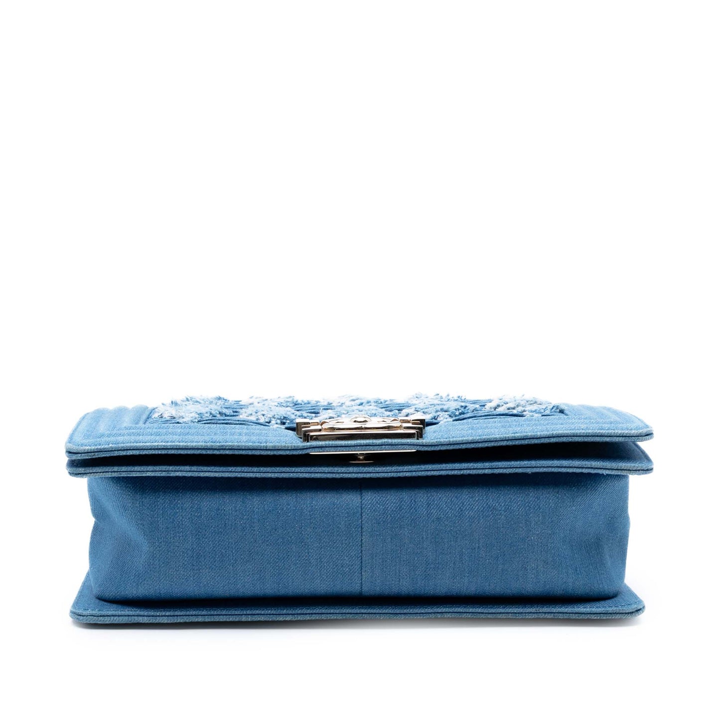 Blue Chanel Old Medium Pleated Denim Boy Flap Crossbody Bag
