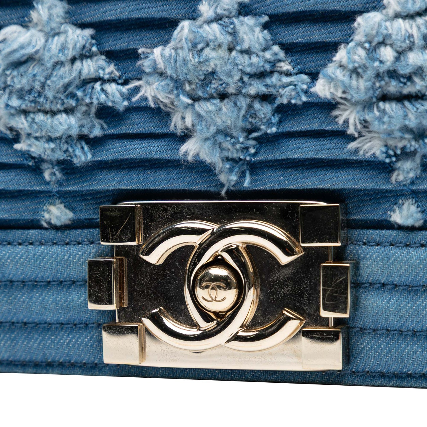 Blue Chanel Old Medium Pleated Denim Boy Flap Crossbody Bag