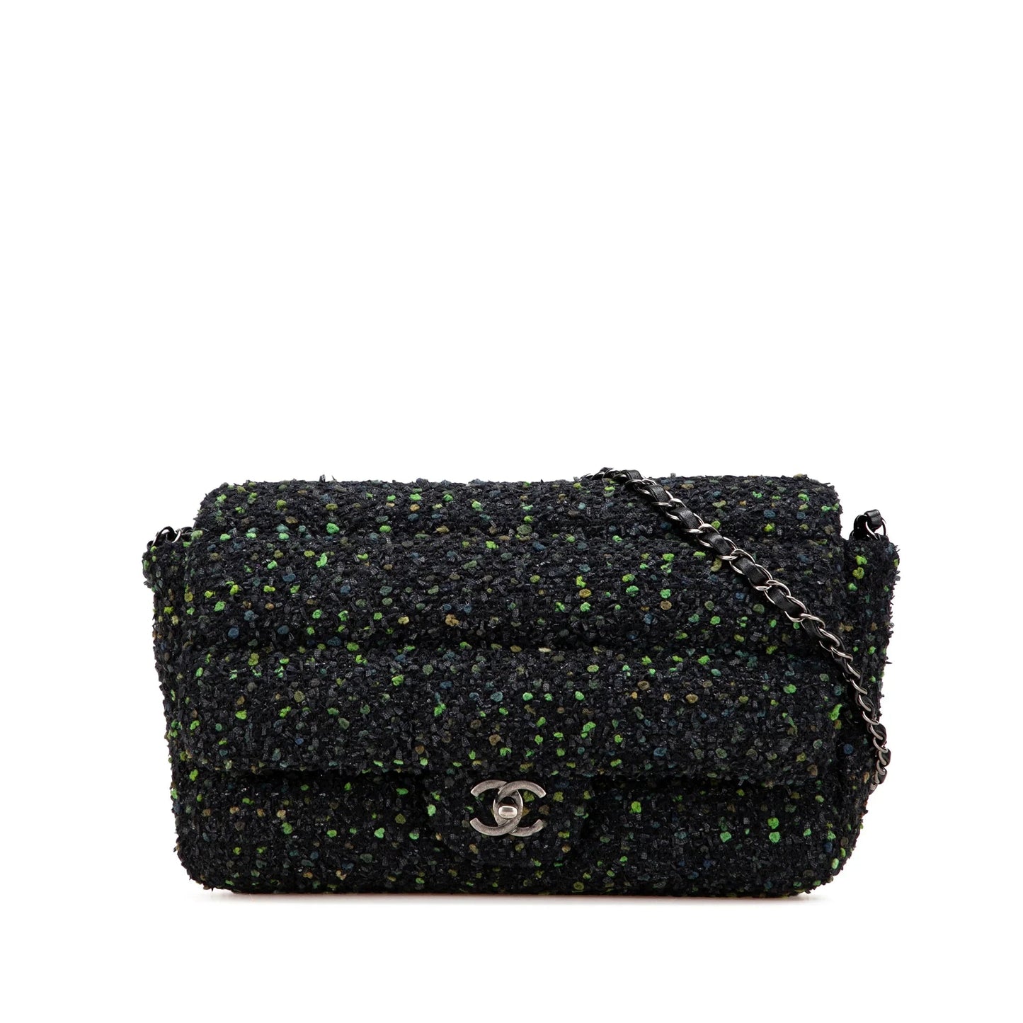 Black Chanel CC Tweed Flap Shoulder Bag