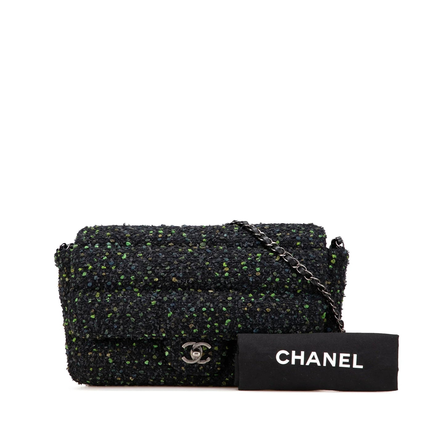 Black Chanel CC Tweed Flap Shoulder Bag