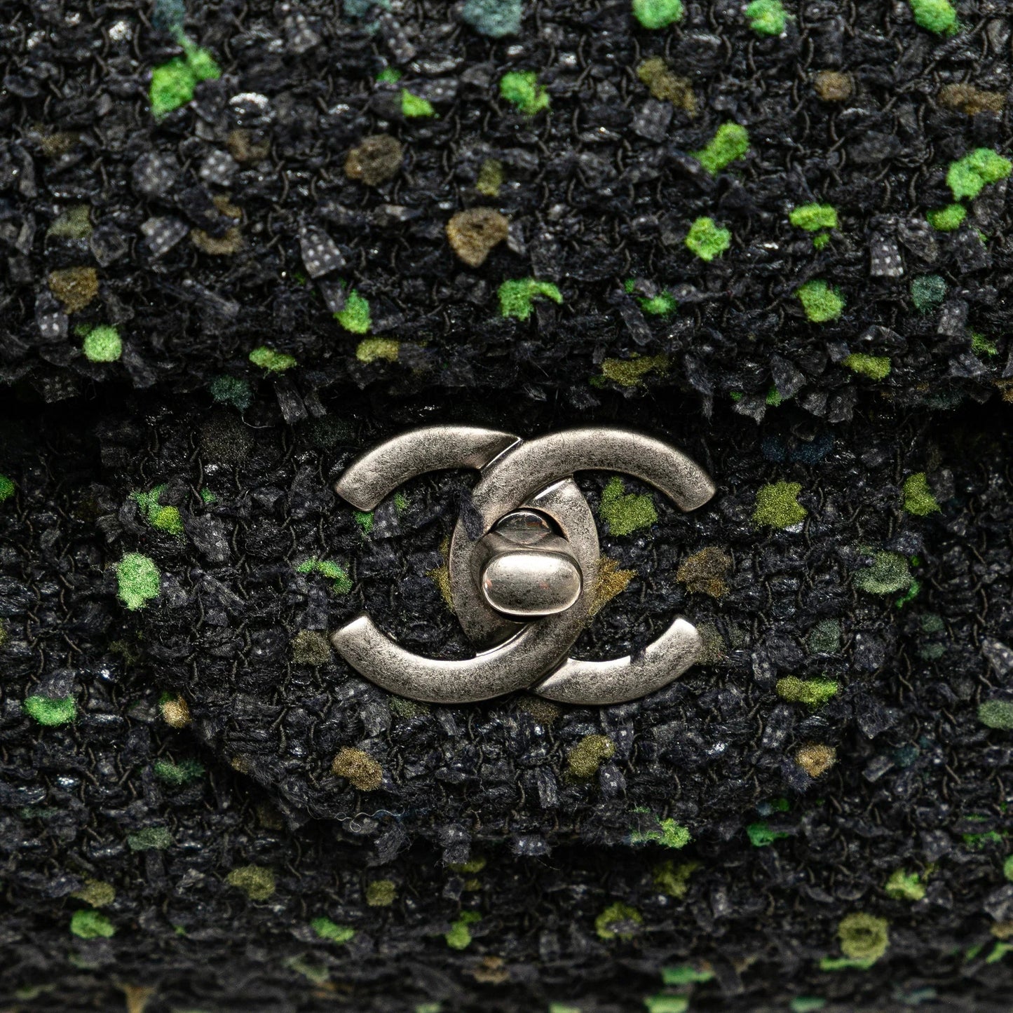 Black Chanel CC Tweed Flap Shoulder Bag