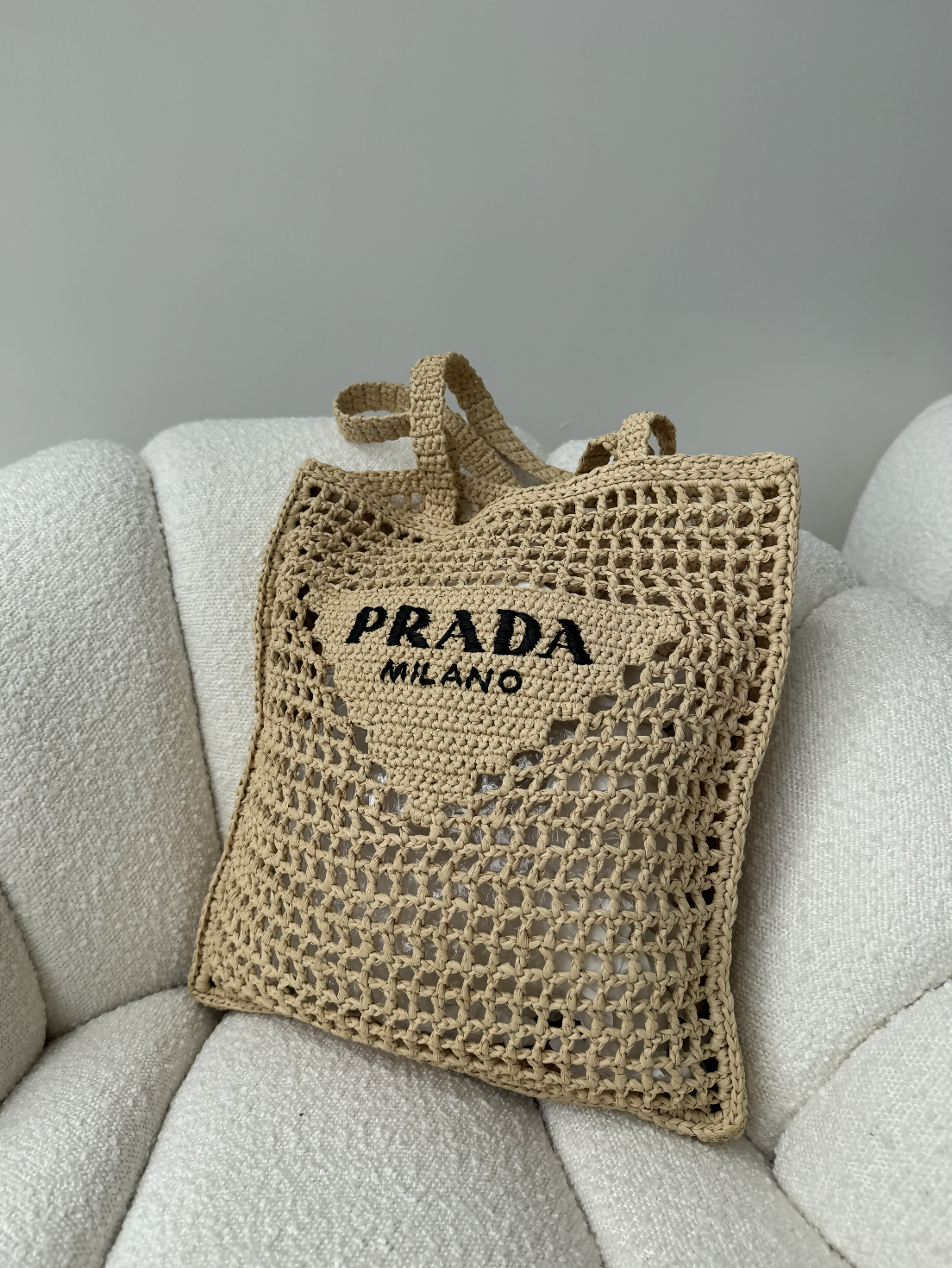 Prada Crochet Raffia Tote Bag