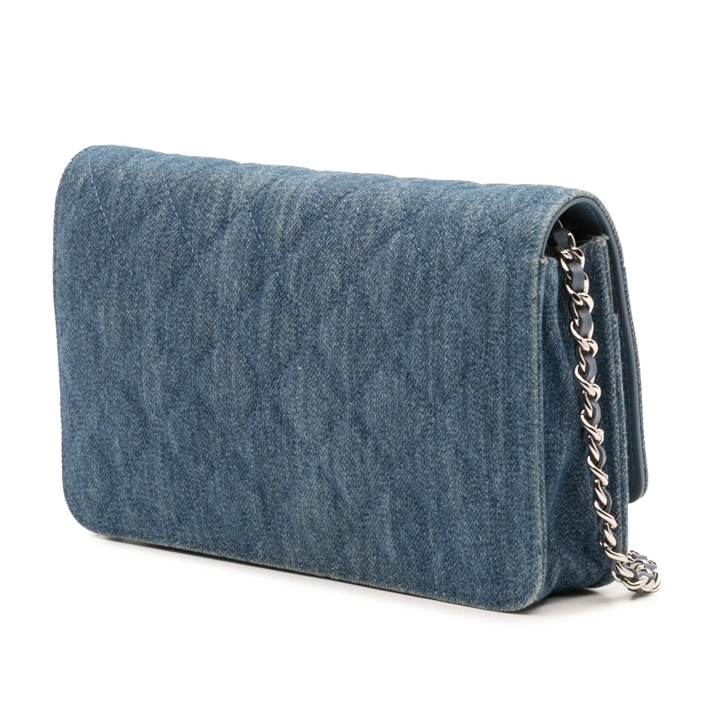 Blue Chanel Quilted Denim Camellia Wallet On Chain Denim Crossbody Bag