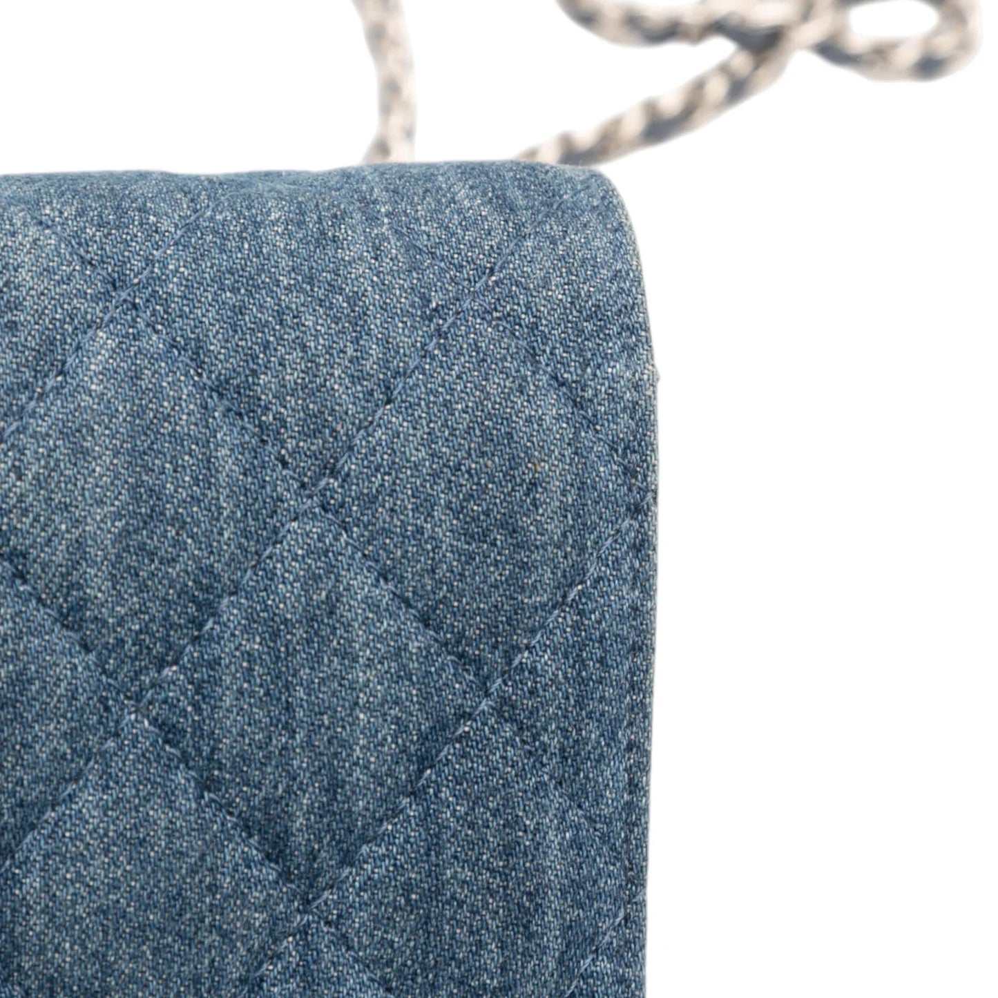 Blue Chanel Quilted Denim Camellia Wallet On Chain Denim Crossbody Bag