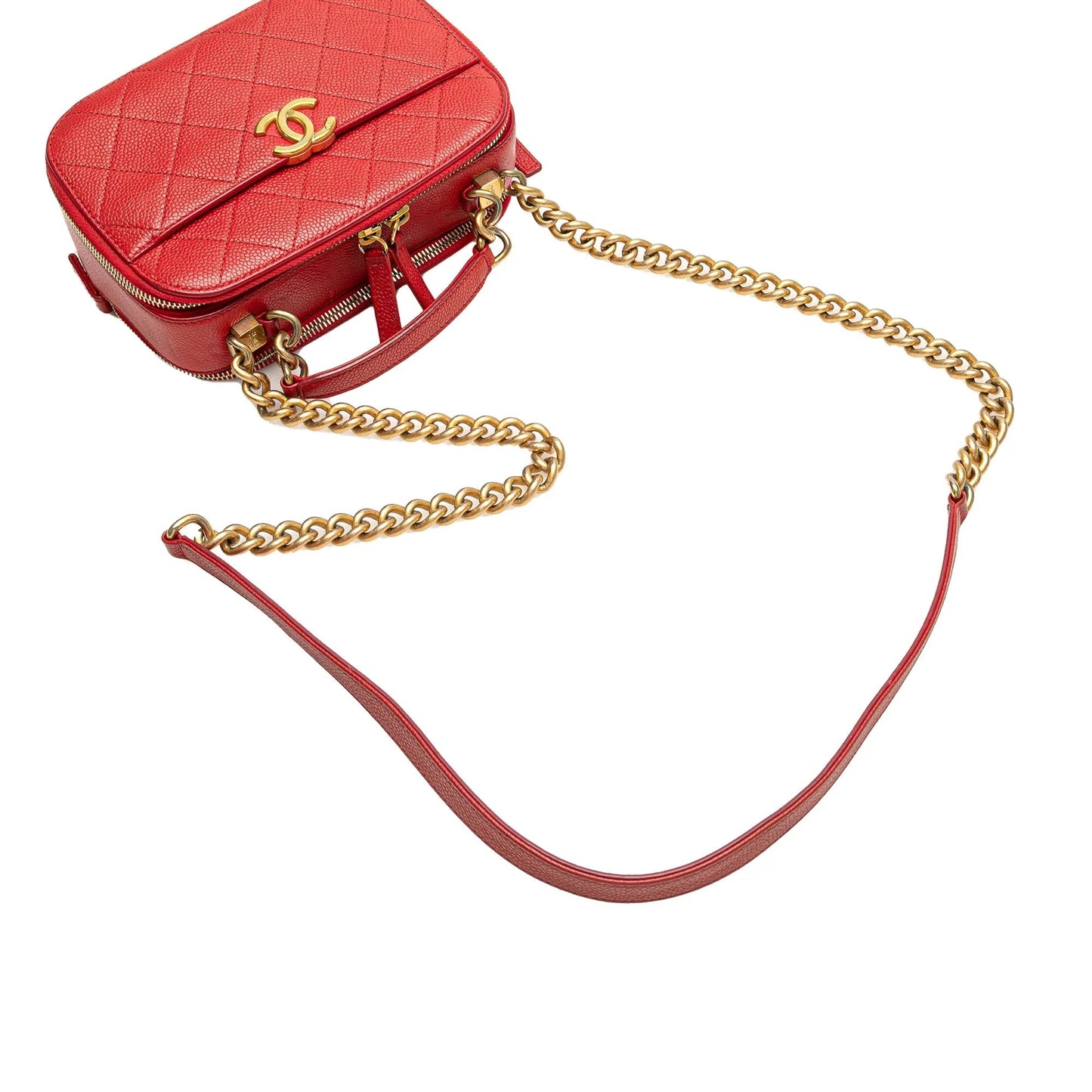 Red Chanel Small Quilted Caviar Top Handle Camera Bag Satchel