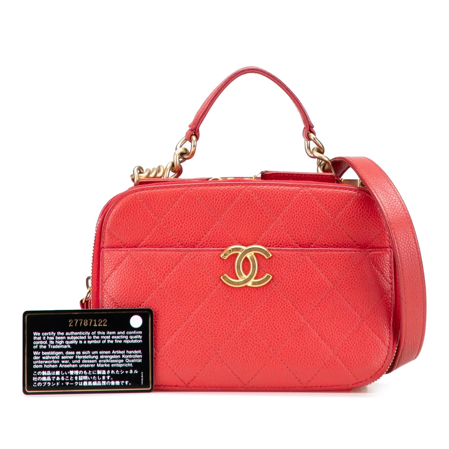 Red Chanel Small Quilted Caviar Top Handle Camera Bag Satchel