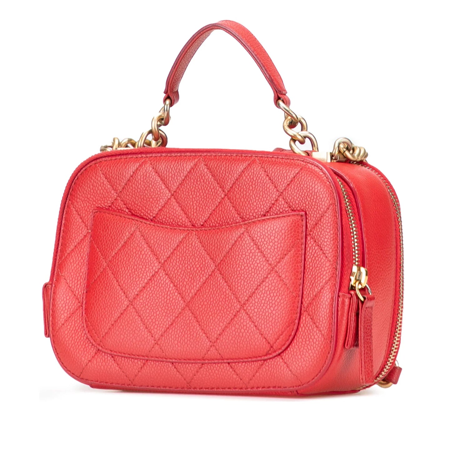 Red Chanel Small Quilted Caviar Top Handle Camera Bag Satchel