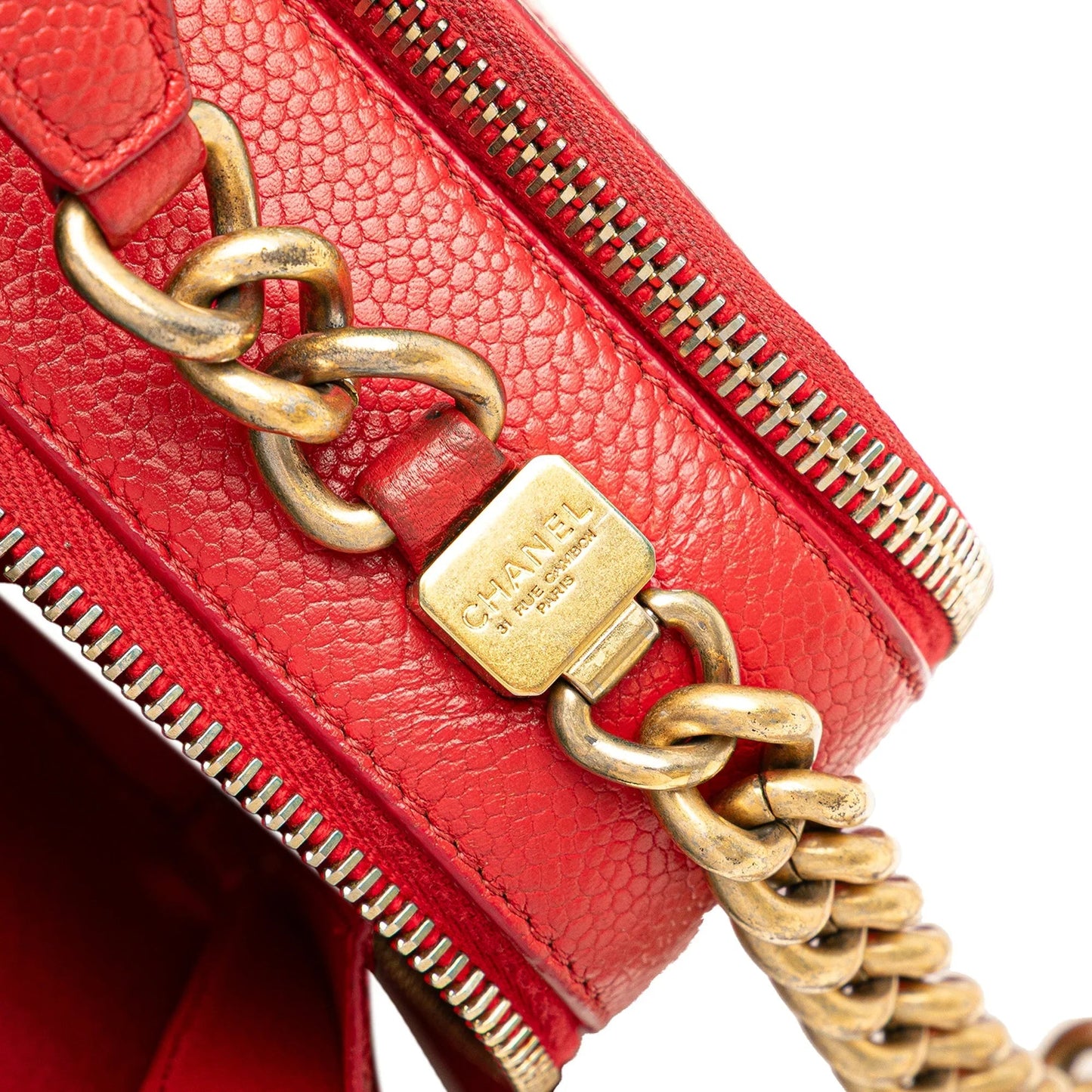 Red Chanel Small Quilted Caviar Top Handle Camera Bag Satchel