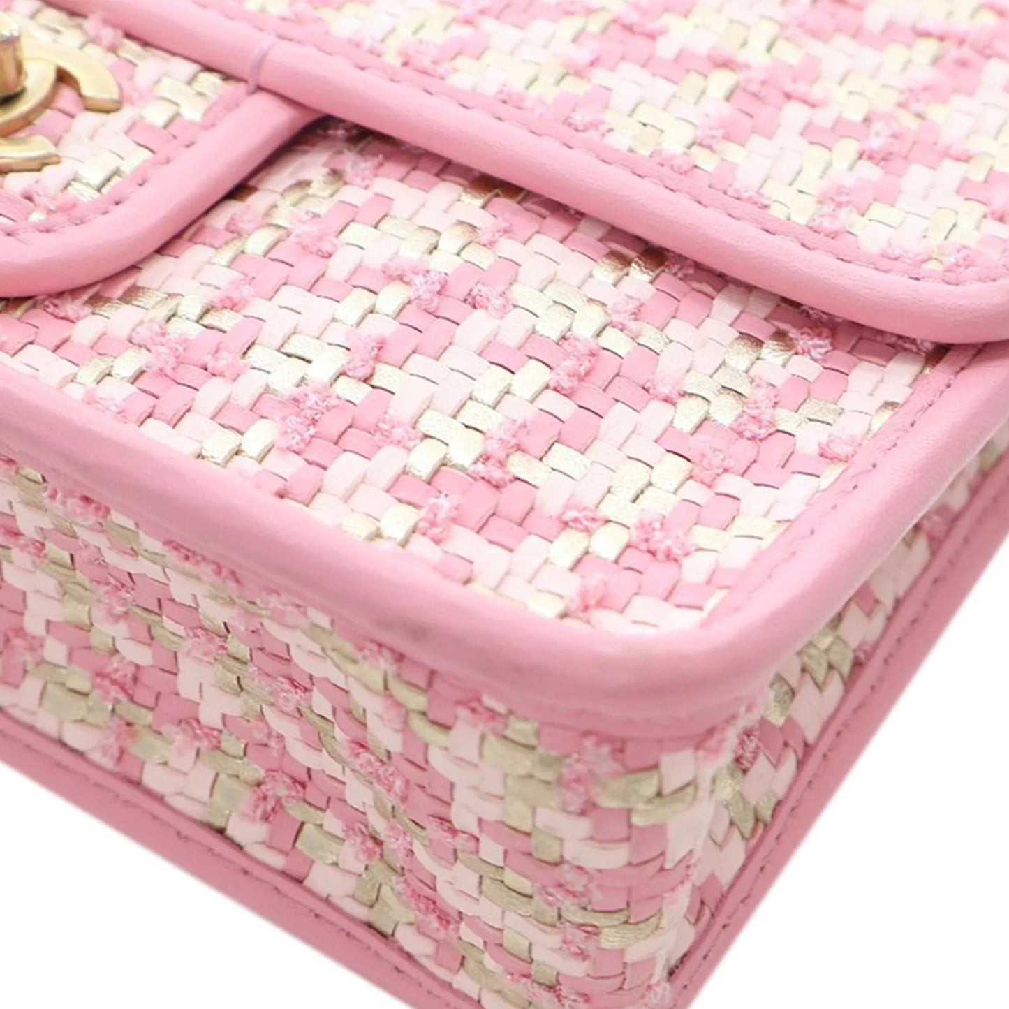 Pink Chanel Small Woven Lambskin and Viscose Single Flap Shoulder Bag