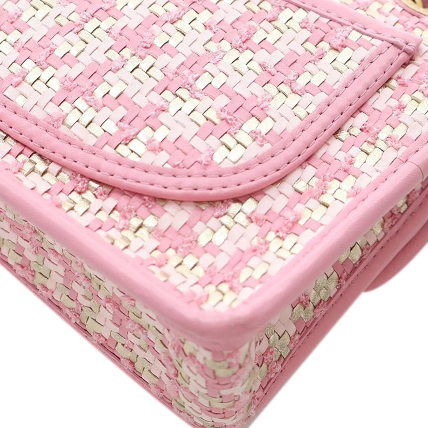 Pink Chanel Small Woven Lambskin and Viscose Single Flap Shoulder Bag