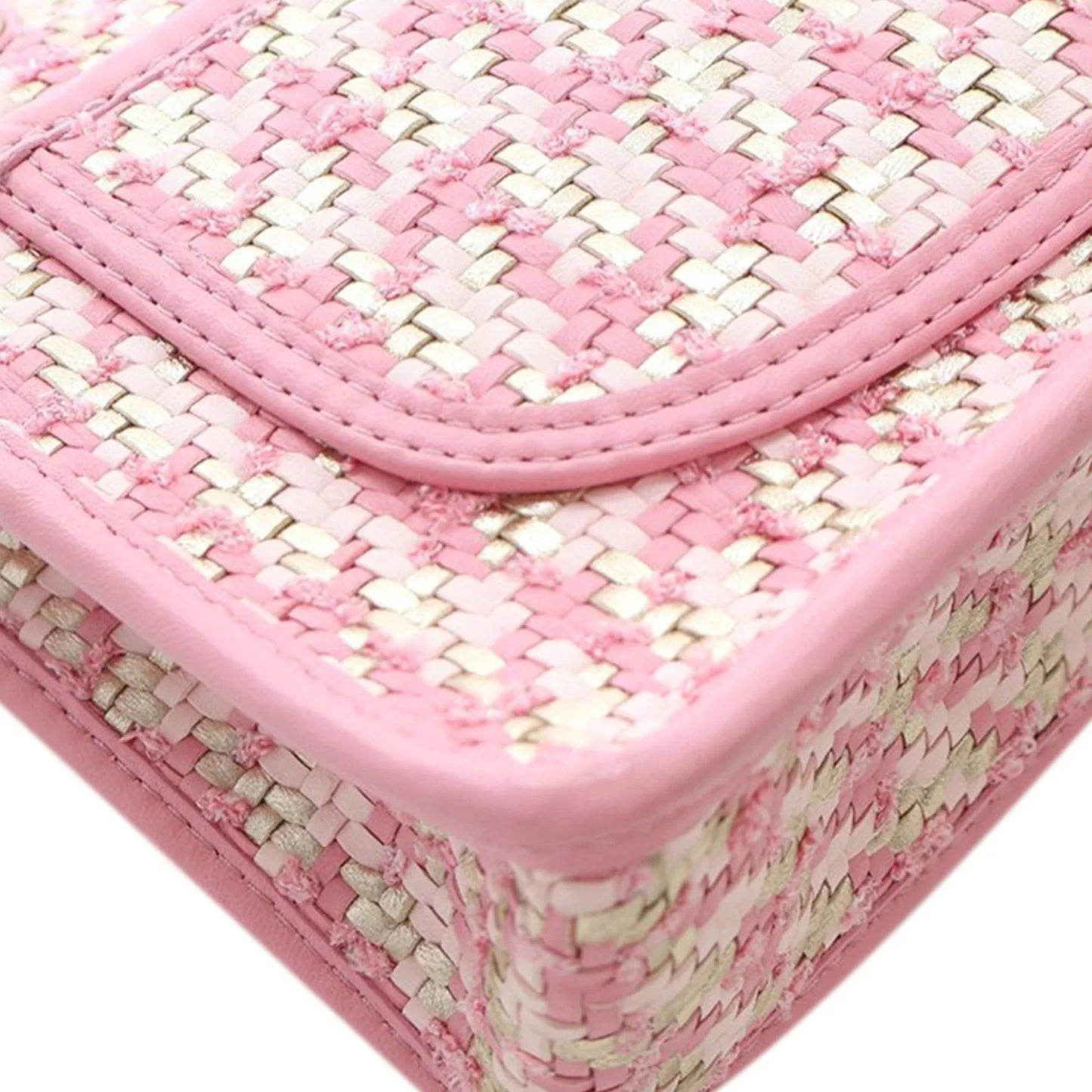 Pink Chanel Small Woven Lambskin and Viscose Single Flap Shoulder Bag