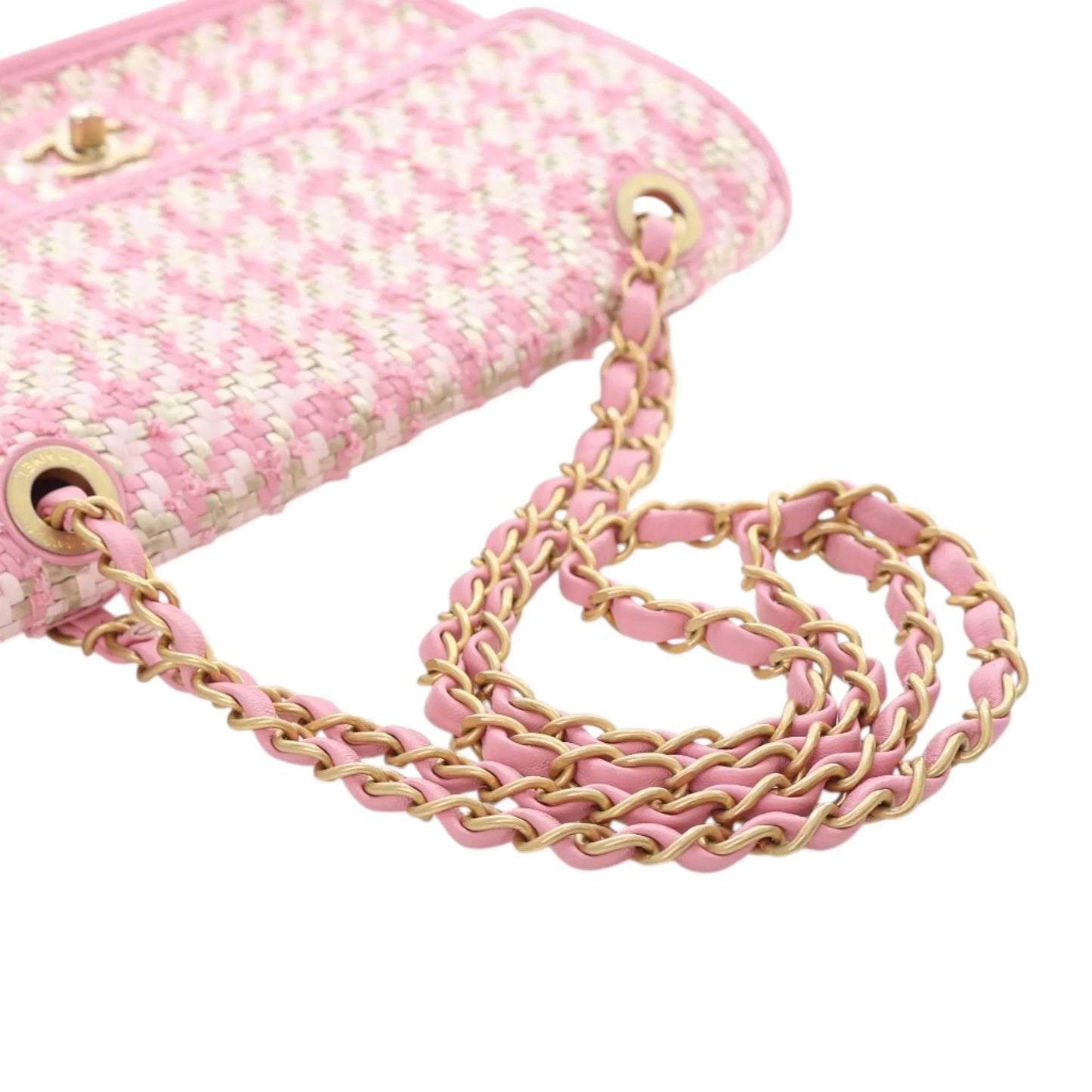 Pink Chanel Small Woven Lambskin and Viscose Single Flap Shoulder Bag
