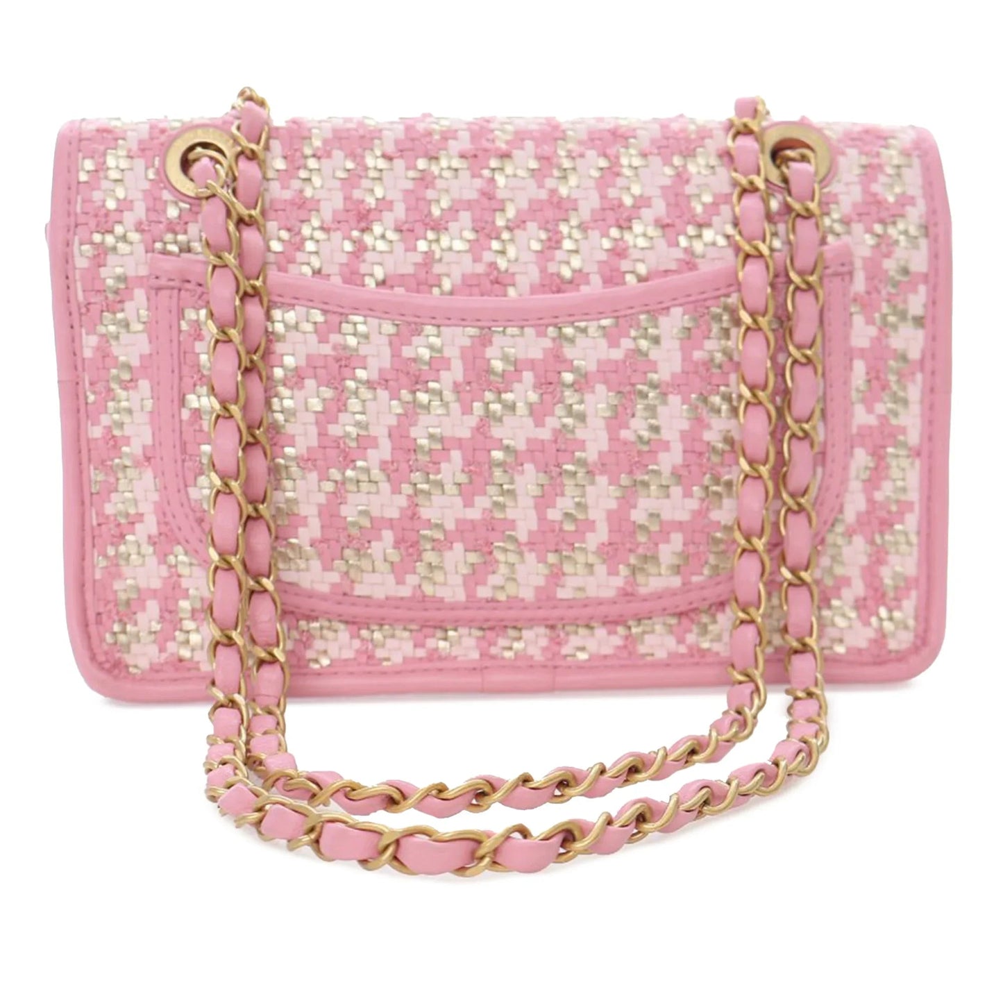 Pink Chanel Small Woven Lambskin and Viscose Single Flap Shoulder Bag