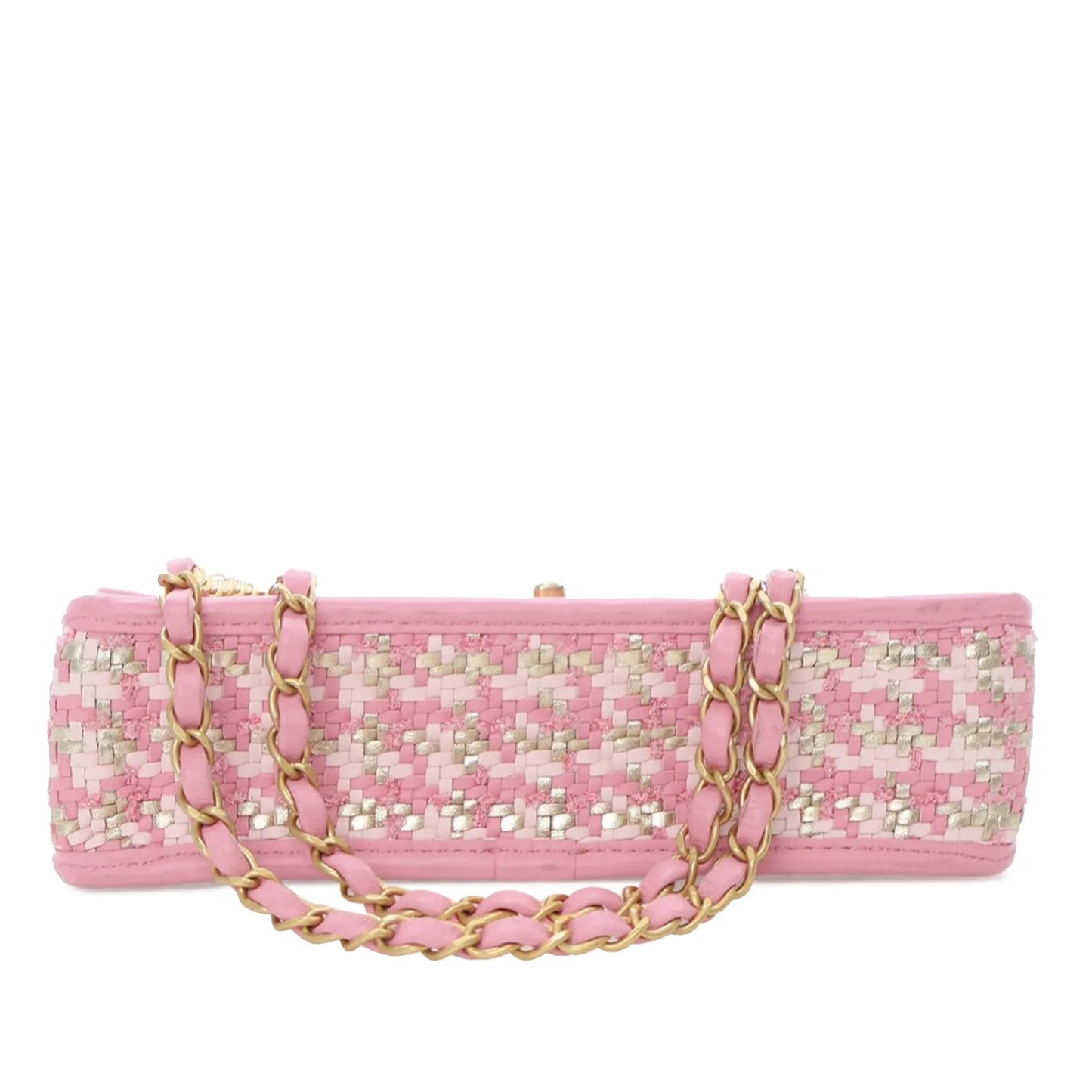 Pink Chanel Small Woven Lambskin and Viscose Single Flap Shoulder Bag