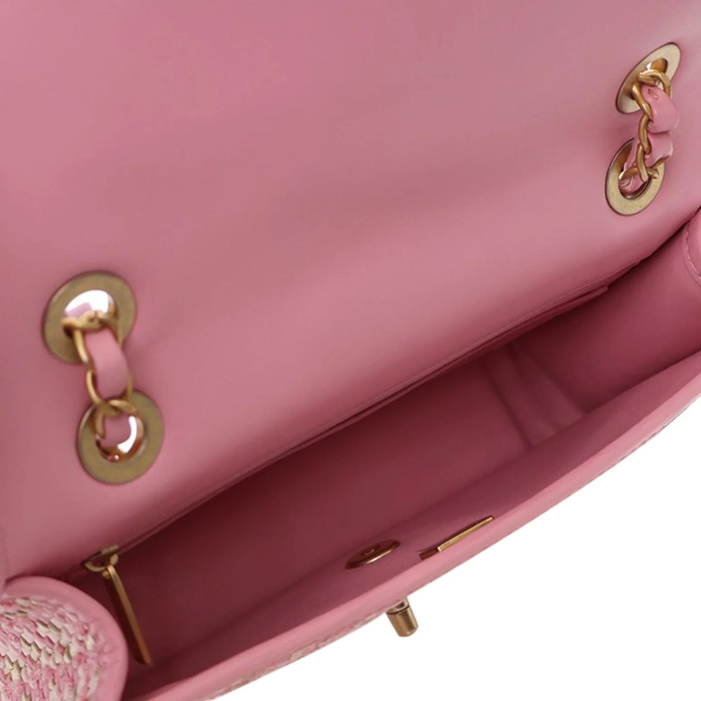 Pink Chanel Small Woven Lambskin and Viscose Single Flap Shoulder Bag