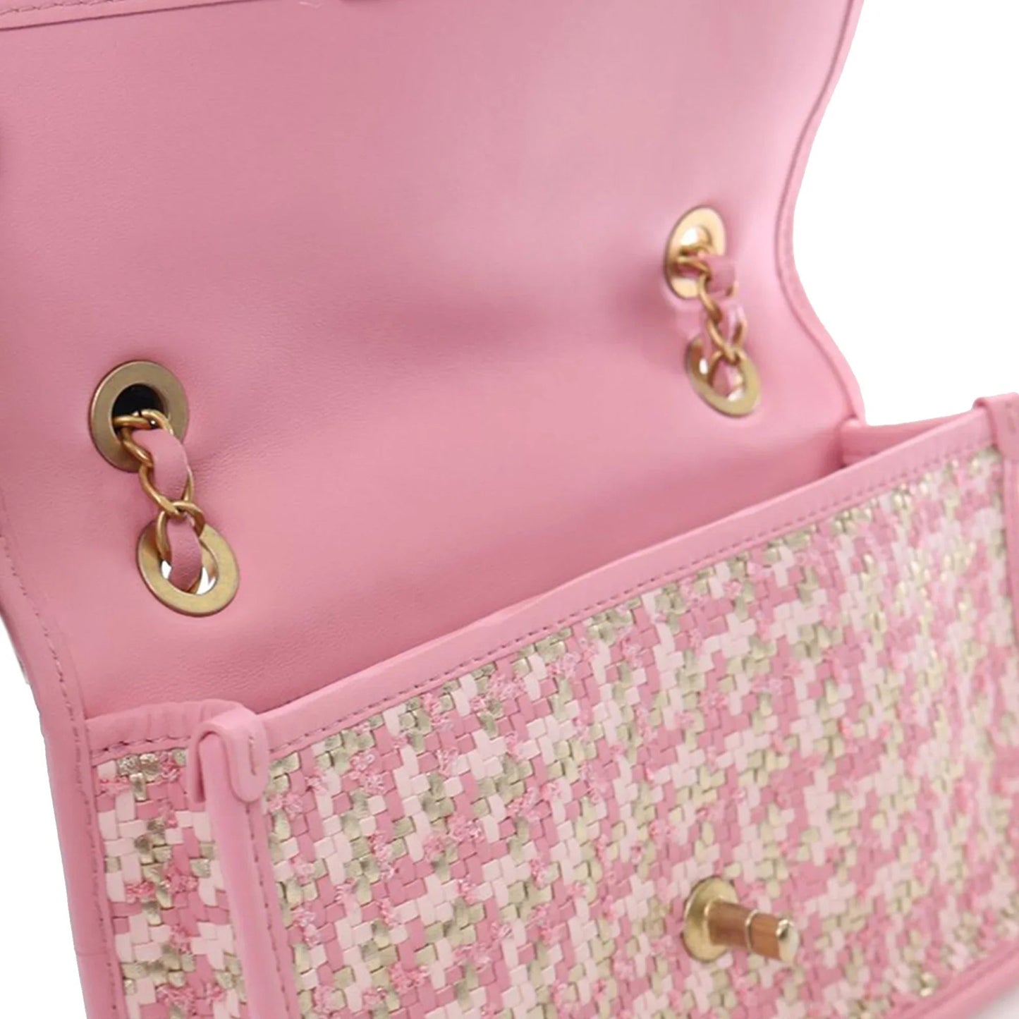 Pink Chanel Small Woven Lambskin and Viscose Single Flap Shoulder Bag