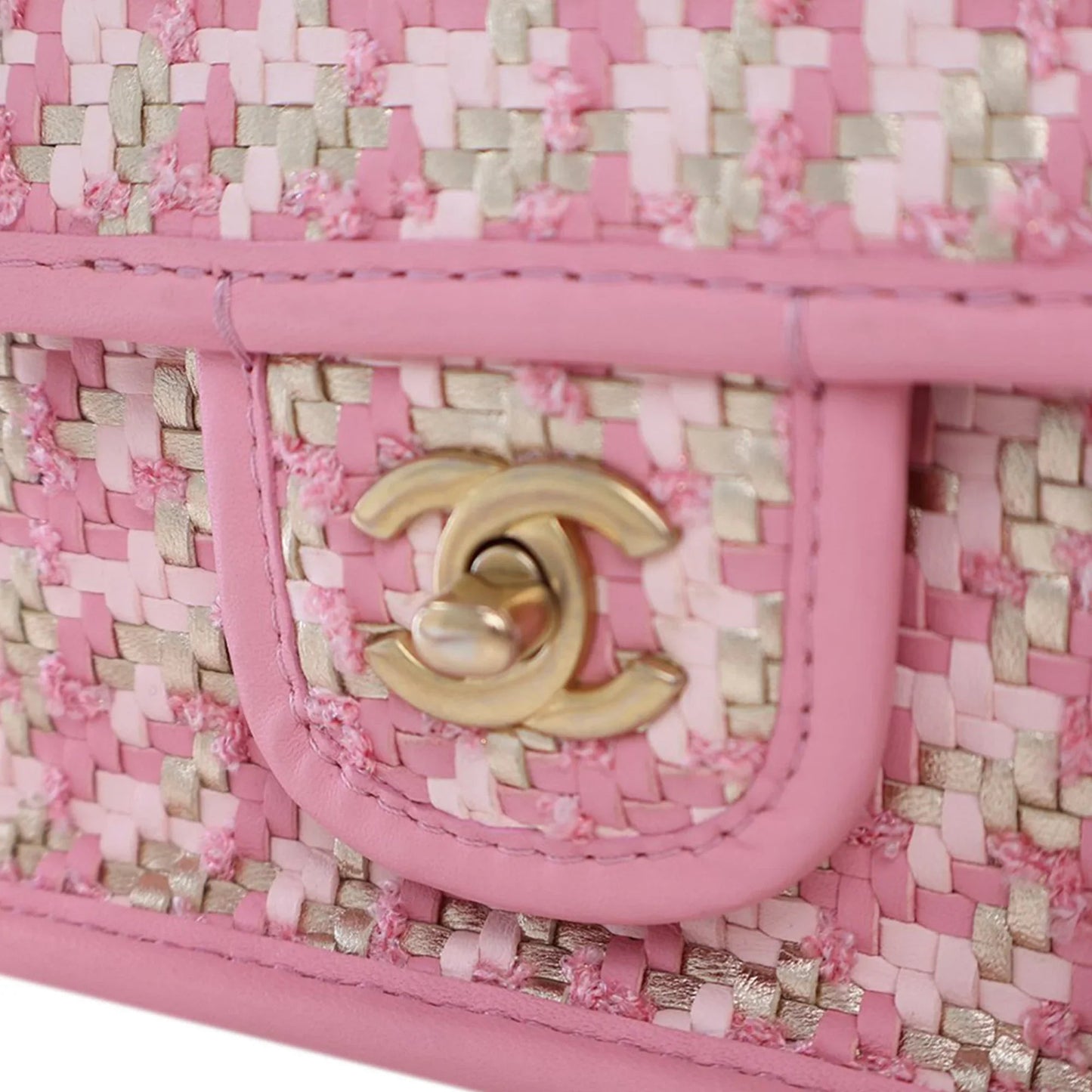 Pink Chanel Small Woven Lambskin and Viscose Single Flap Shoulder Bag