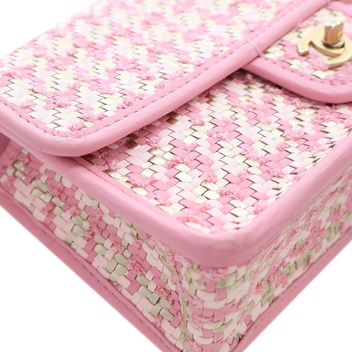 Pink Chanel Small Woven Lambskin and Viscose Single Flap Shoulder Bag