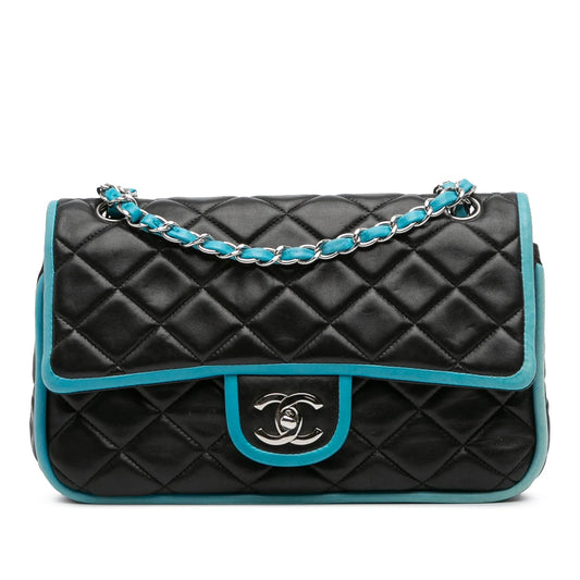 Black Chanel Medium Classic Bicolor Quilted Lambskin Double Flap Shoulder Bag