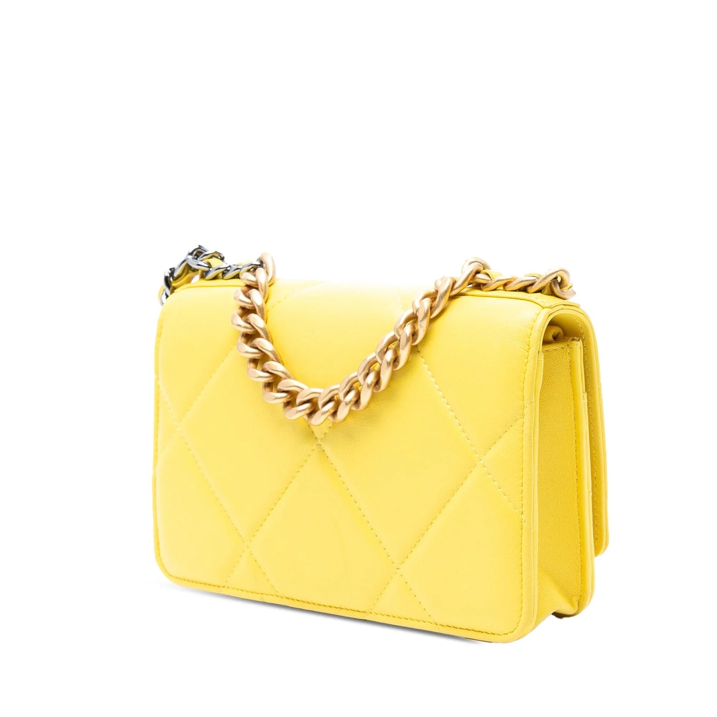 Yellow Chanel Quilted Lambskin 19 Wallet on Chain Satchel