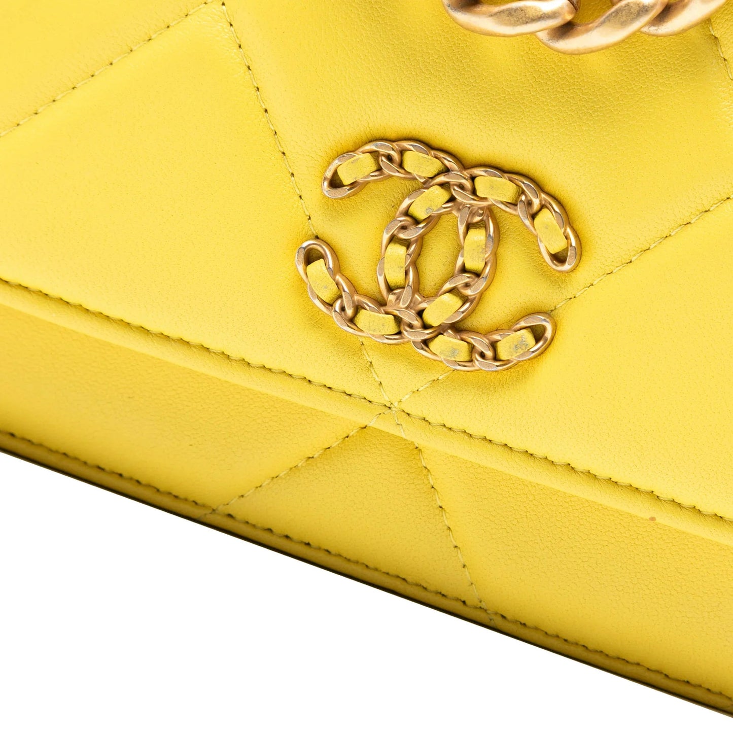 Yellow Chanel Quilted Lambskin 19 Wallet on Chain Satchel