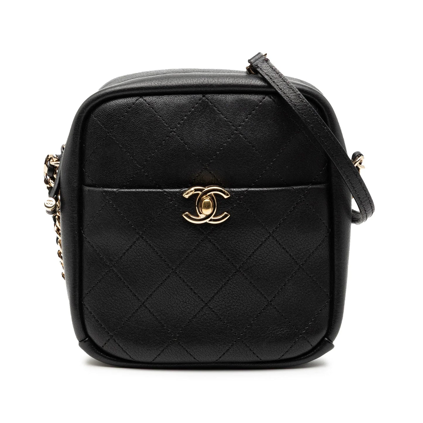 Black Chanel Stitched Goatskin Casual Trip North South Camera Case Crossbody Bag