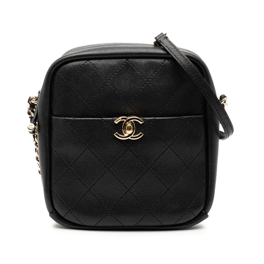Black Chanel Stitched Goatskin Casual Trip North South Camera Case Crossbody Bag