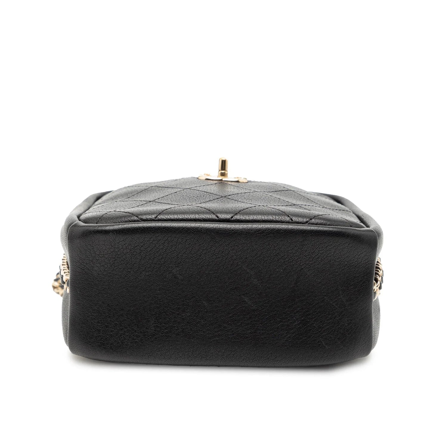 Black Chanel Stitched Goatskin Casual Trip North South Camera Case Crossbody Bag