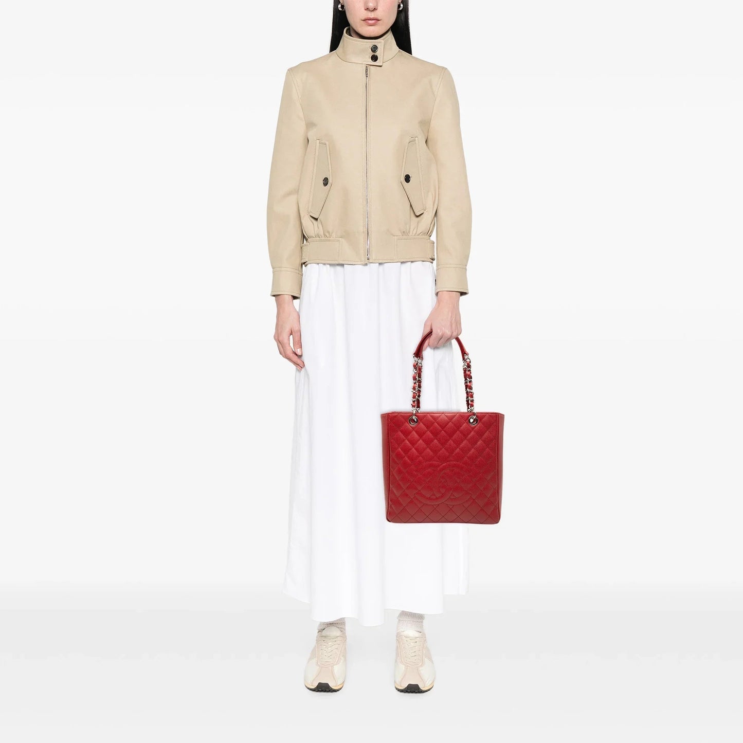Red Chanel Caviar Vertical Grand Shopping Tote