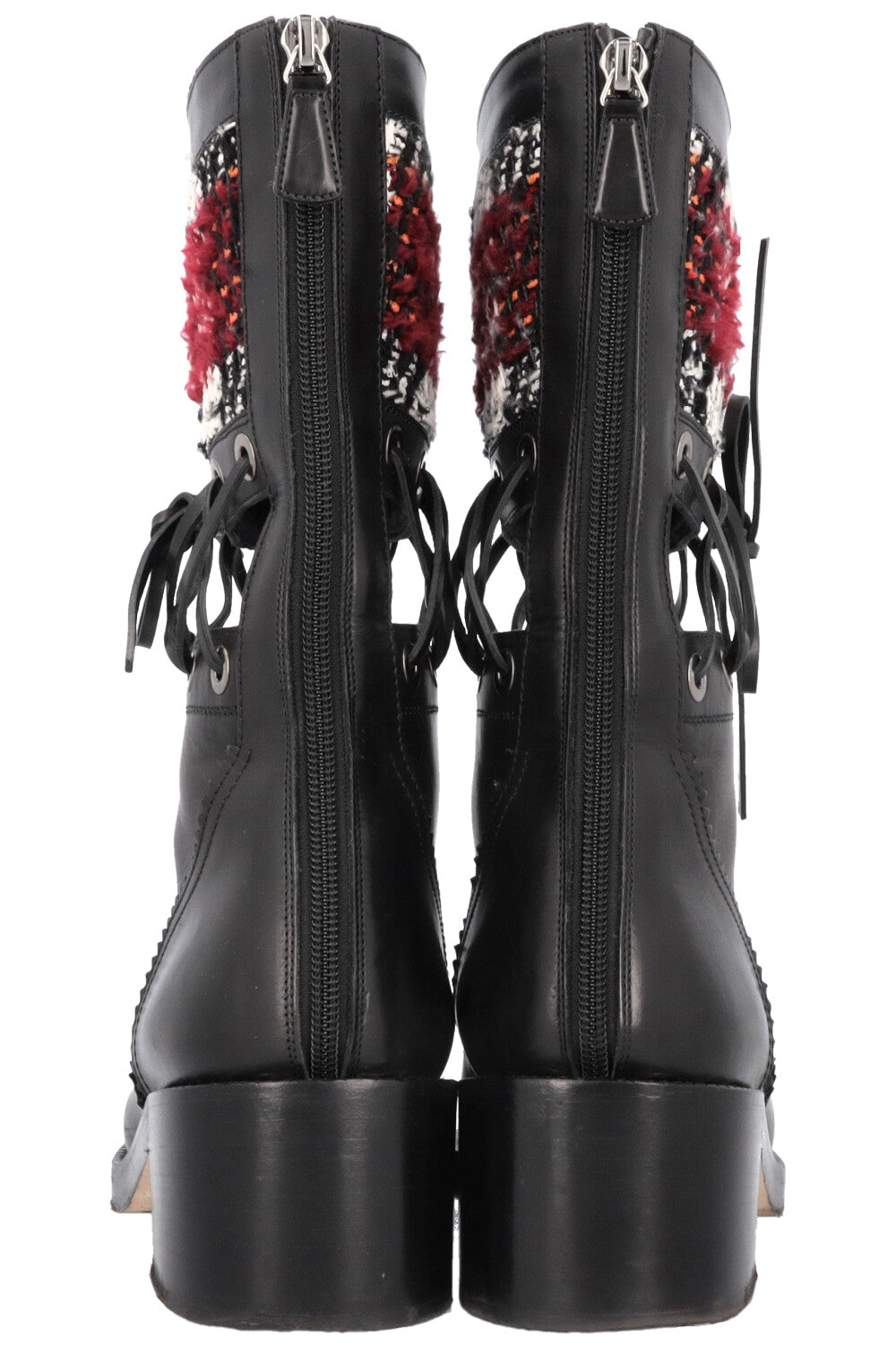 CHANEL 2016 CC Cut Out Tweed Mid Calf Boots Black