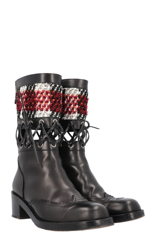CHANEL 2016 CC Cut Out Tweed Mid Calf Boots Black
