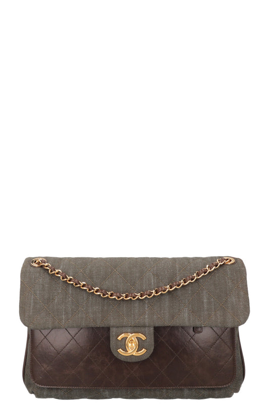 CHANEL 2016 Single Flap Large Green Brown