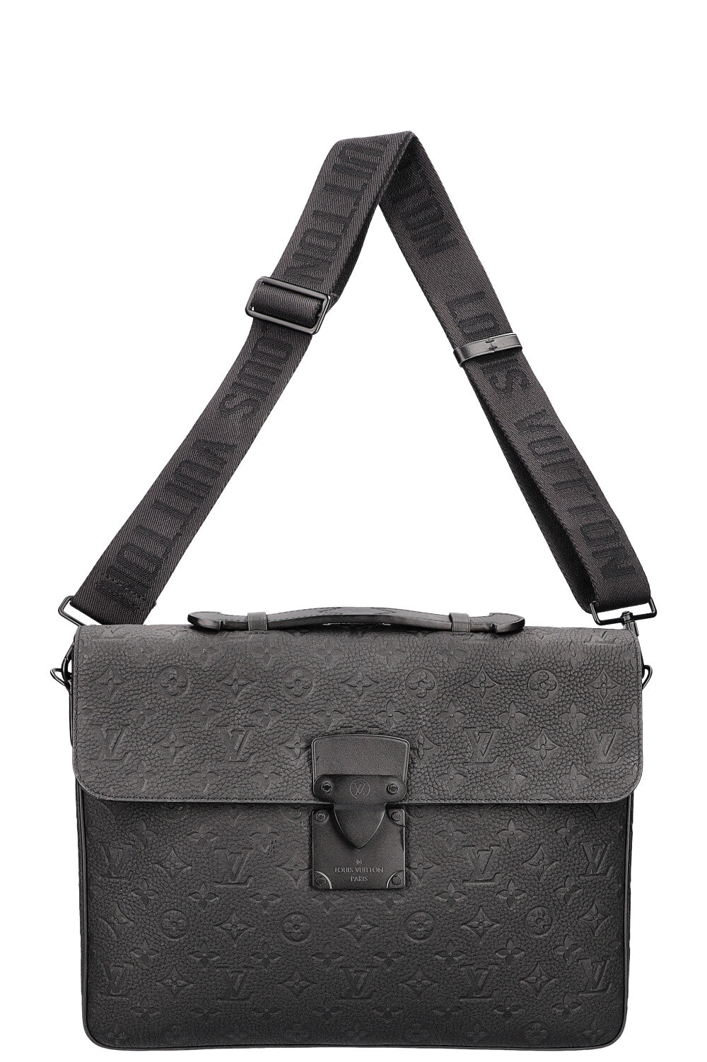 LOUIS VUITTON S Lock Briefcase Taurillon Leather Black