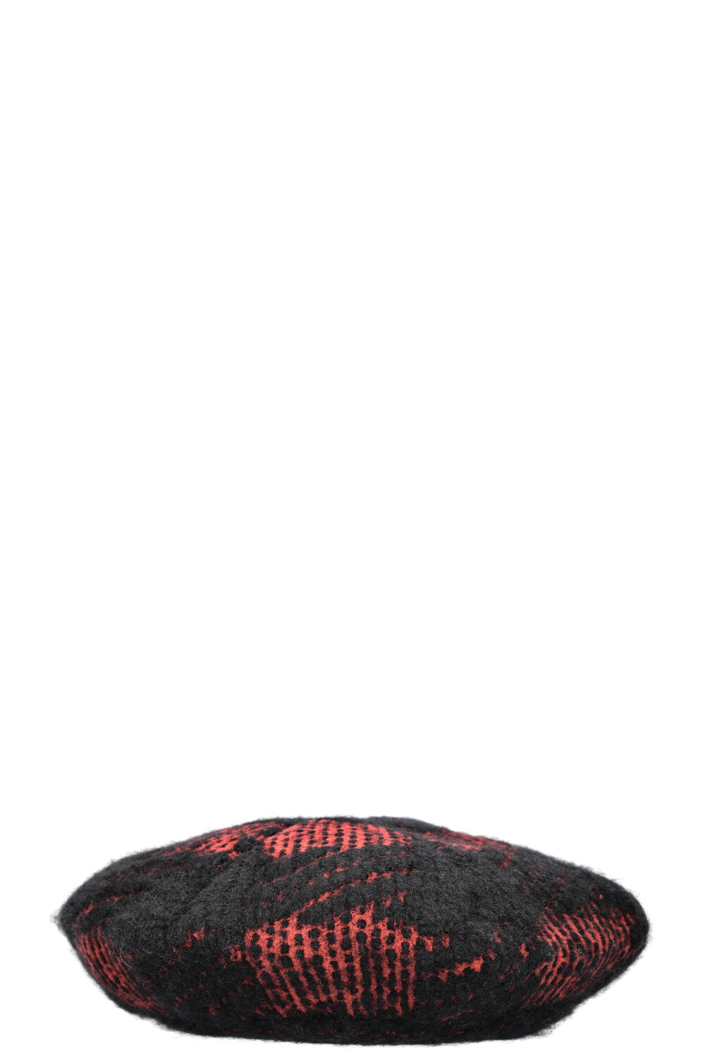 CHANEL Hat Cashmere Check Red Black