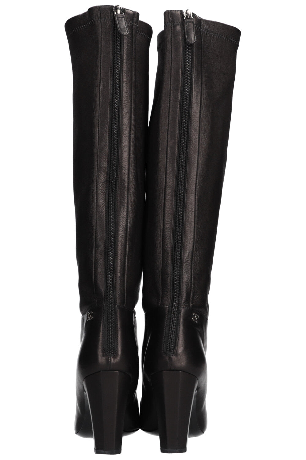 CHANEL Metal Cap Toe Boots Leather Black