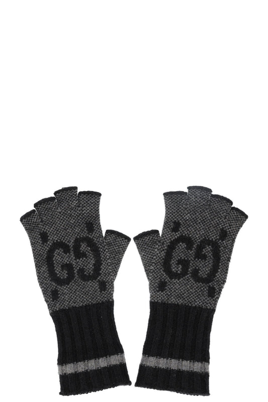 GUCCI GG Knit Gloves Charcoal Cashmere