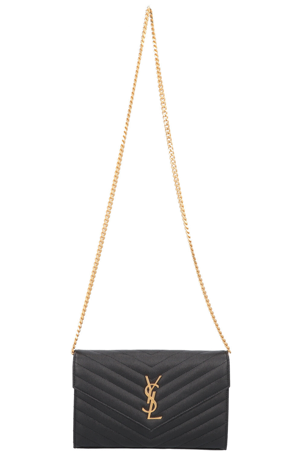 SAINT LAURENT Classic Cassandre Chain Wallet Leather Black