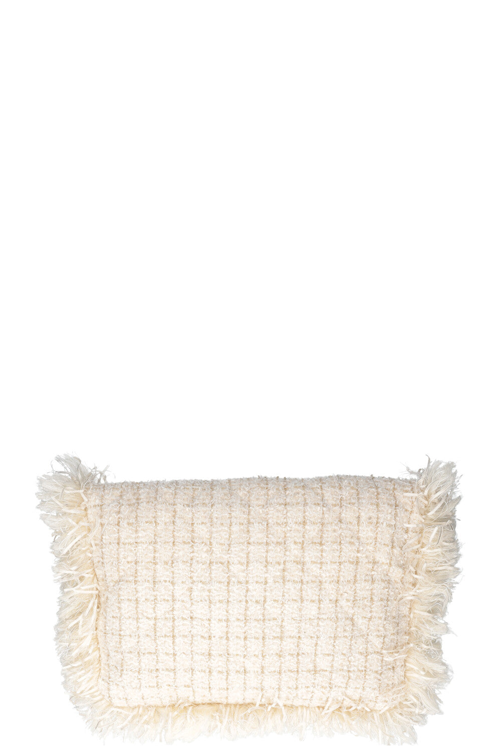 CHANEL Cosmopolite Chain Trim Tweed Clutch Off White