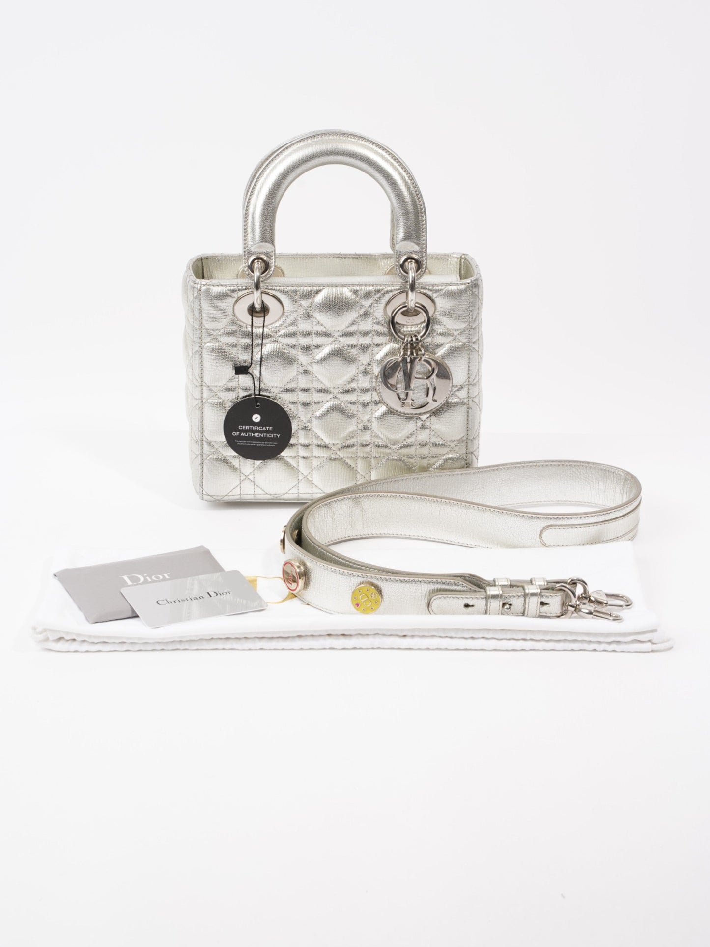 My ABCDior Lady Dior Small Metallic Silver Calfskin Leather