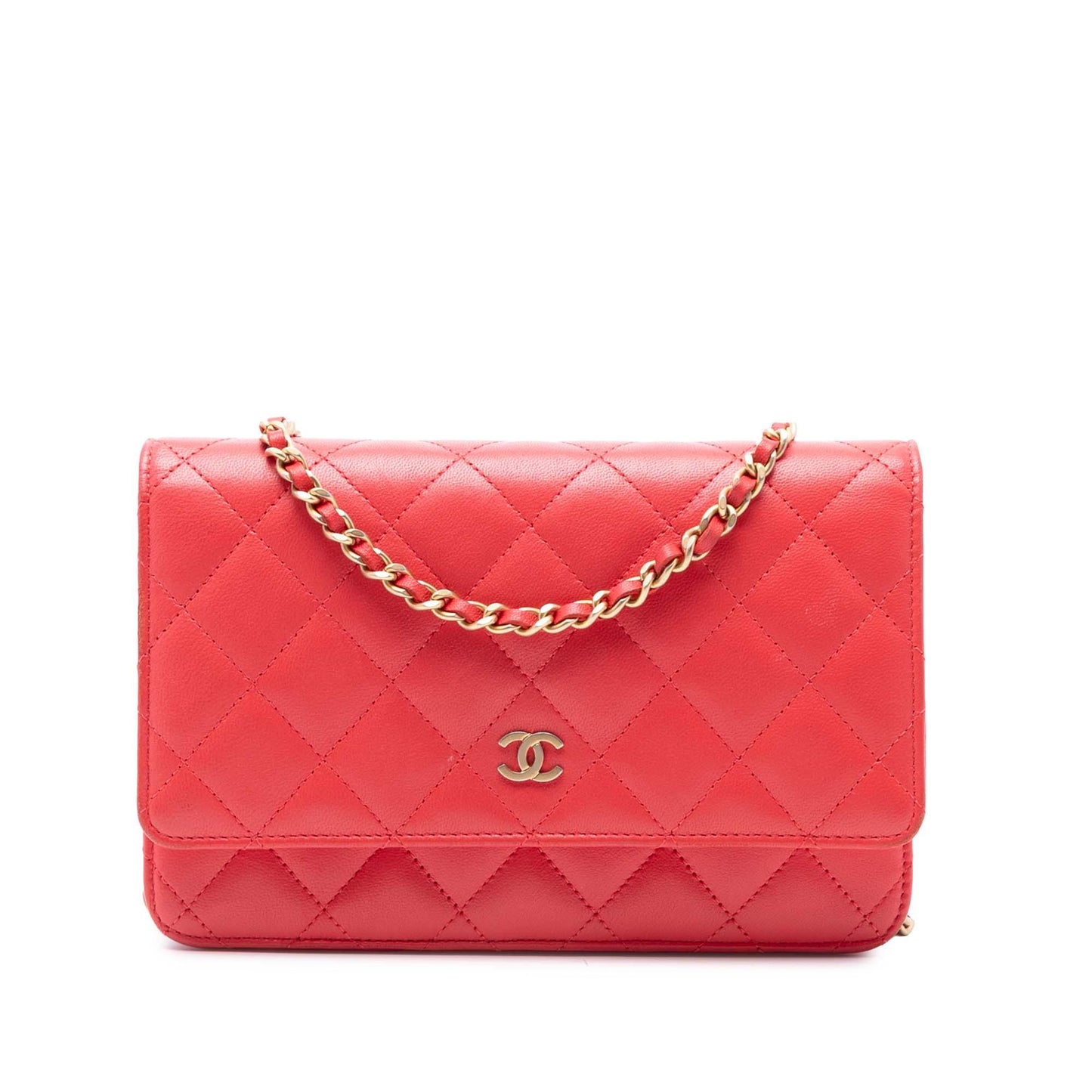 Red Chanel CC Quilted Lambskin Wallet on Chain Crossbody Bag