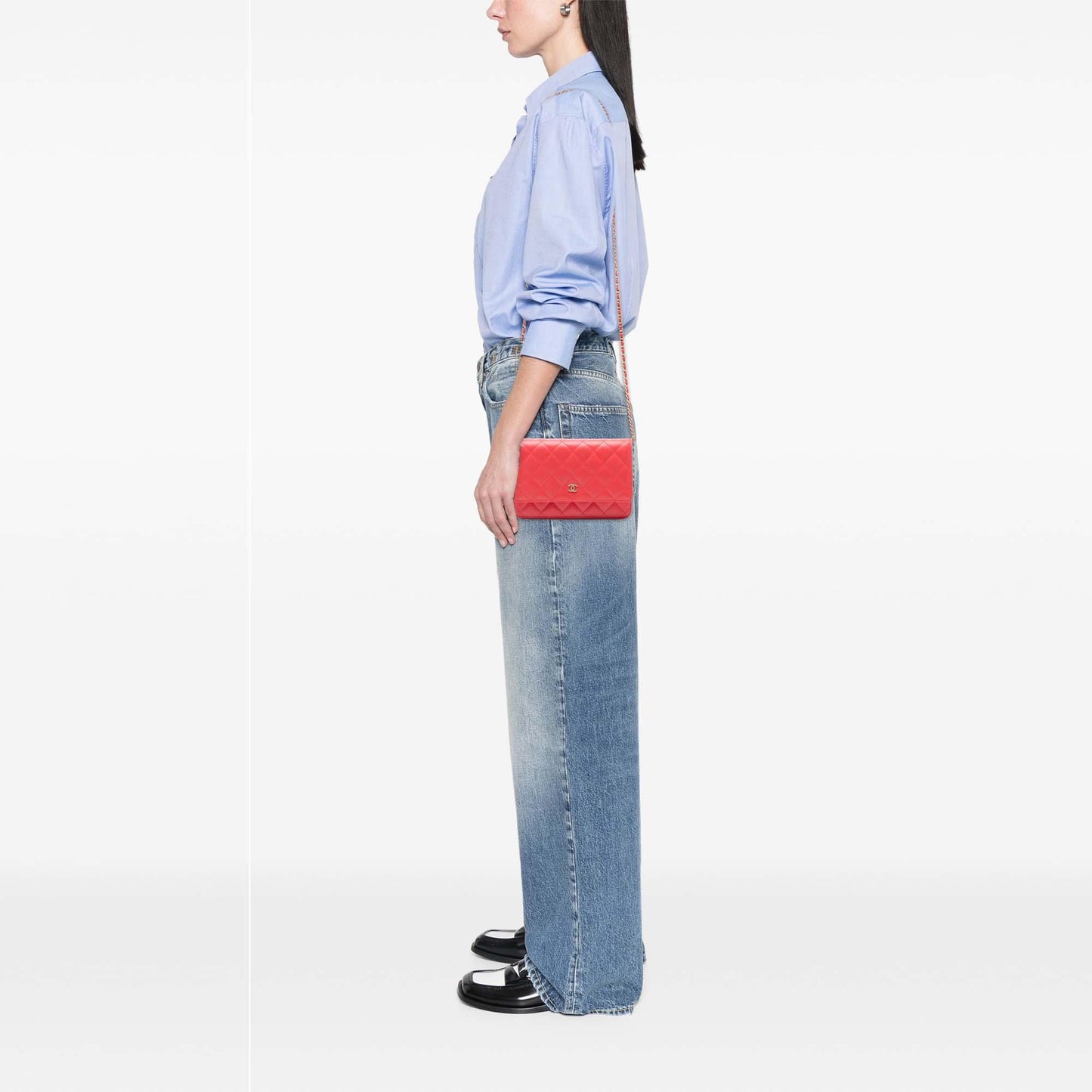 Red Chanel CC Quilted Lambskin Wallet on Chain Crossbody Bag