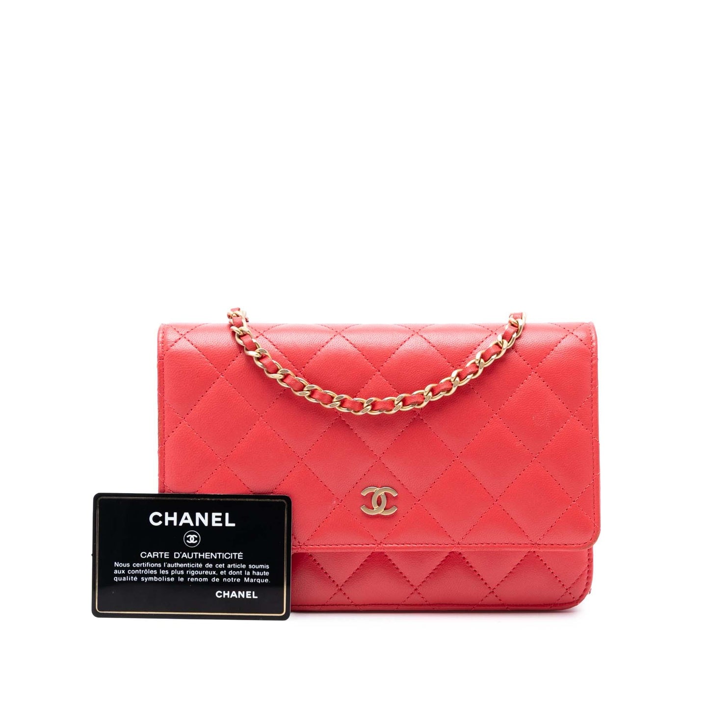 Red Chanel CC Quilted Lambskin Wallet on Chain Crossbody Bag