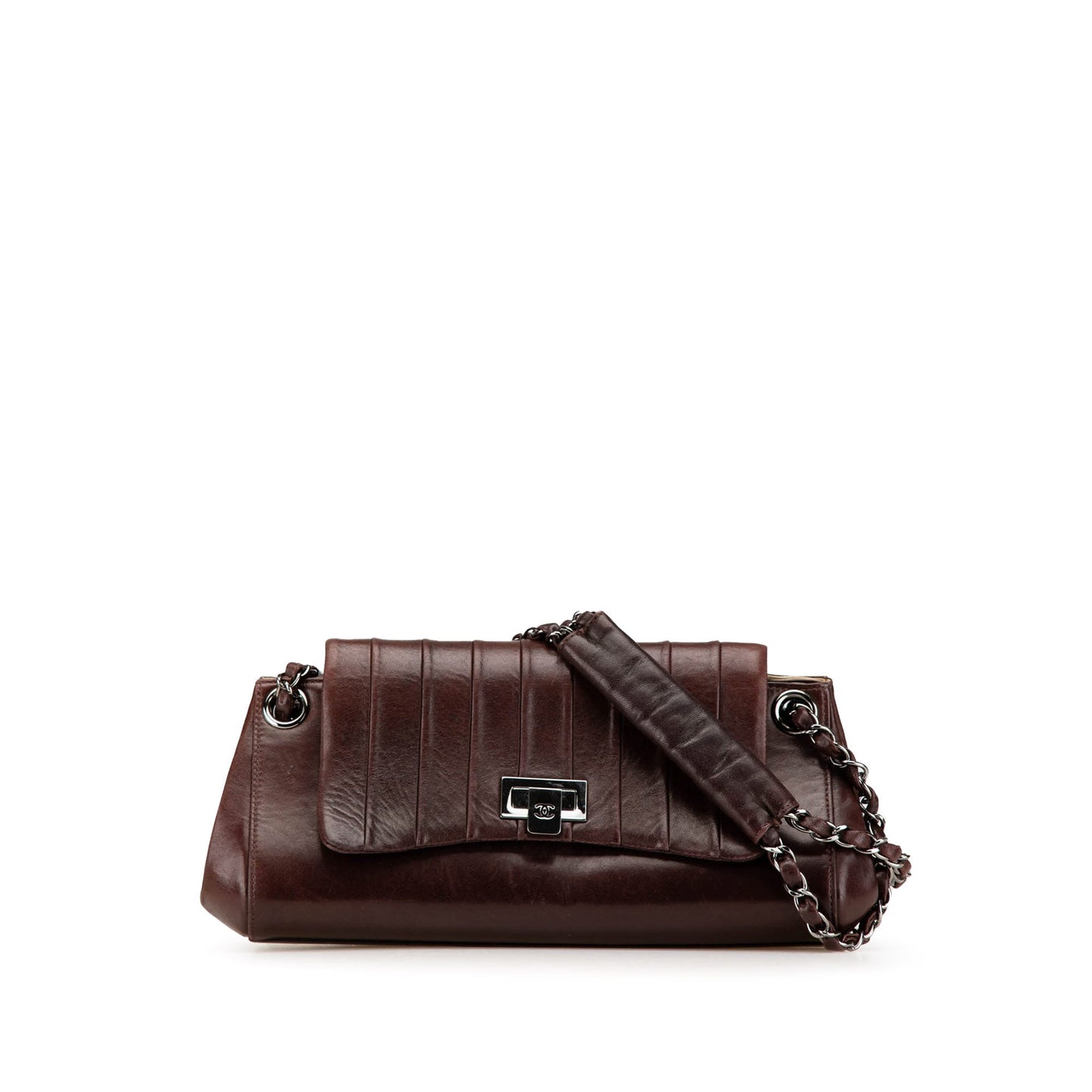 Brown Chanel Calfskin Mademoiselle Ligne Accordion Flap Shoulder Bag