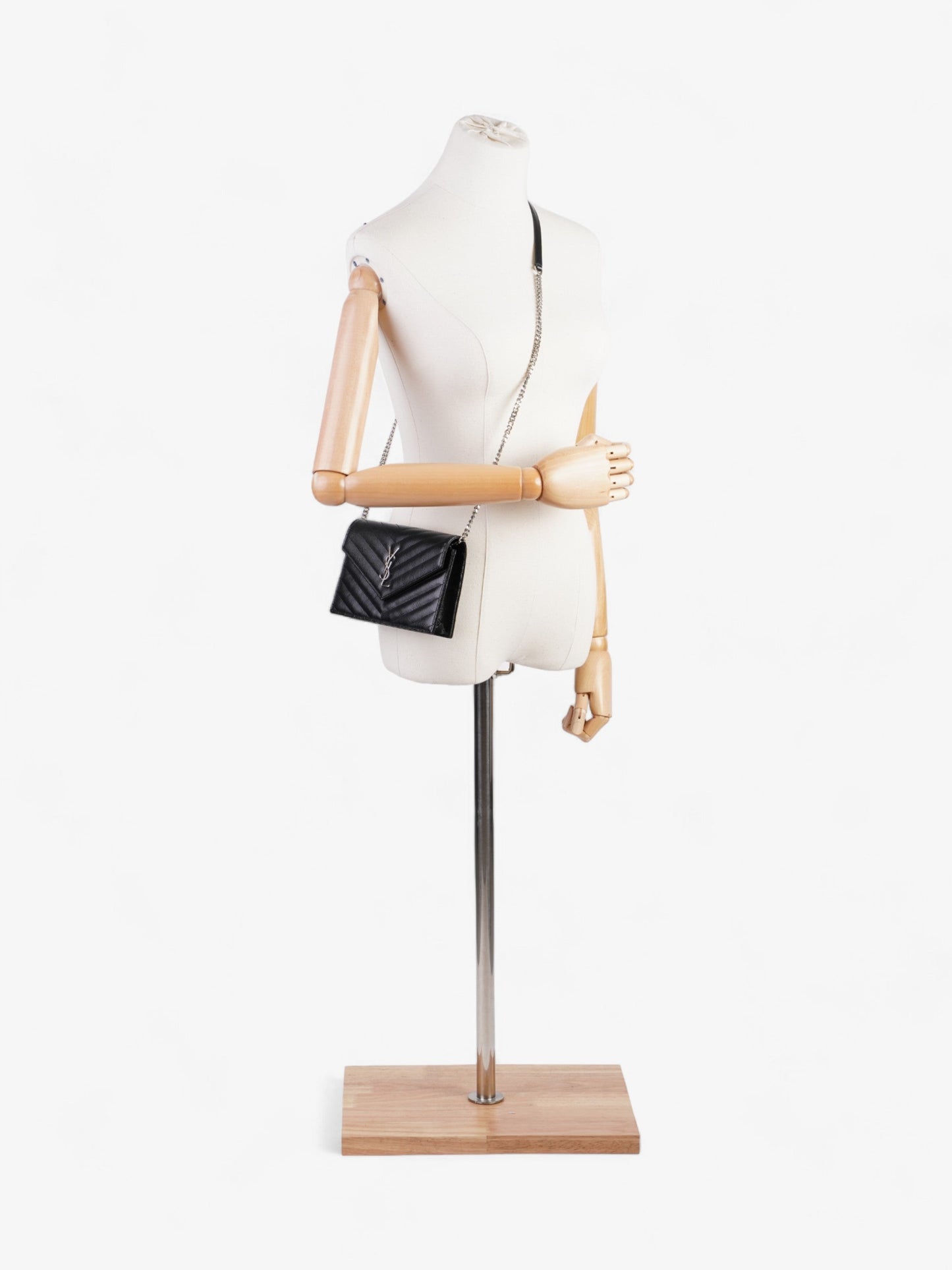 Saint Laurent Cassandre Envelope Chain Wallet Black Matelasse Leather