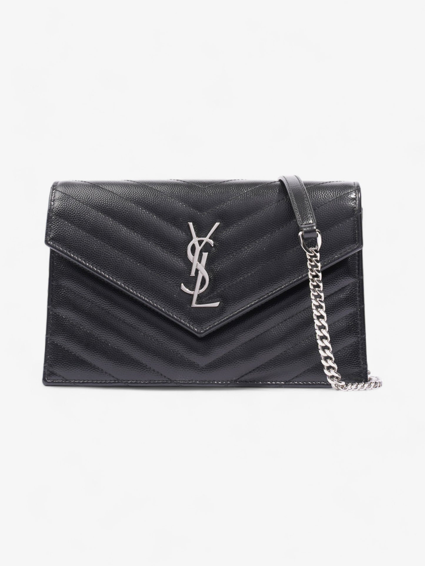 Saint Laurent Cassandre Envelope Chain Wallet Black Matelasse Leather