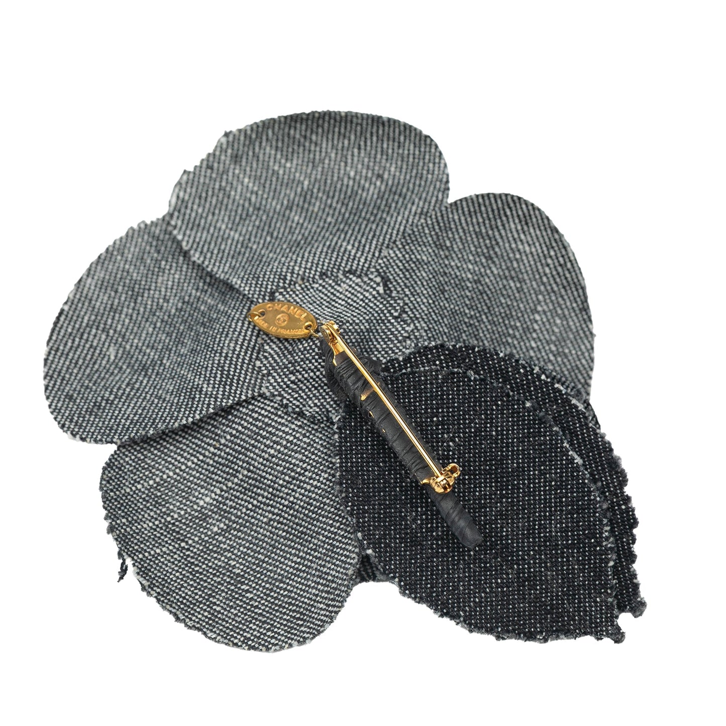 Gray Chanel Denim Camellia Brooch
