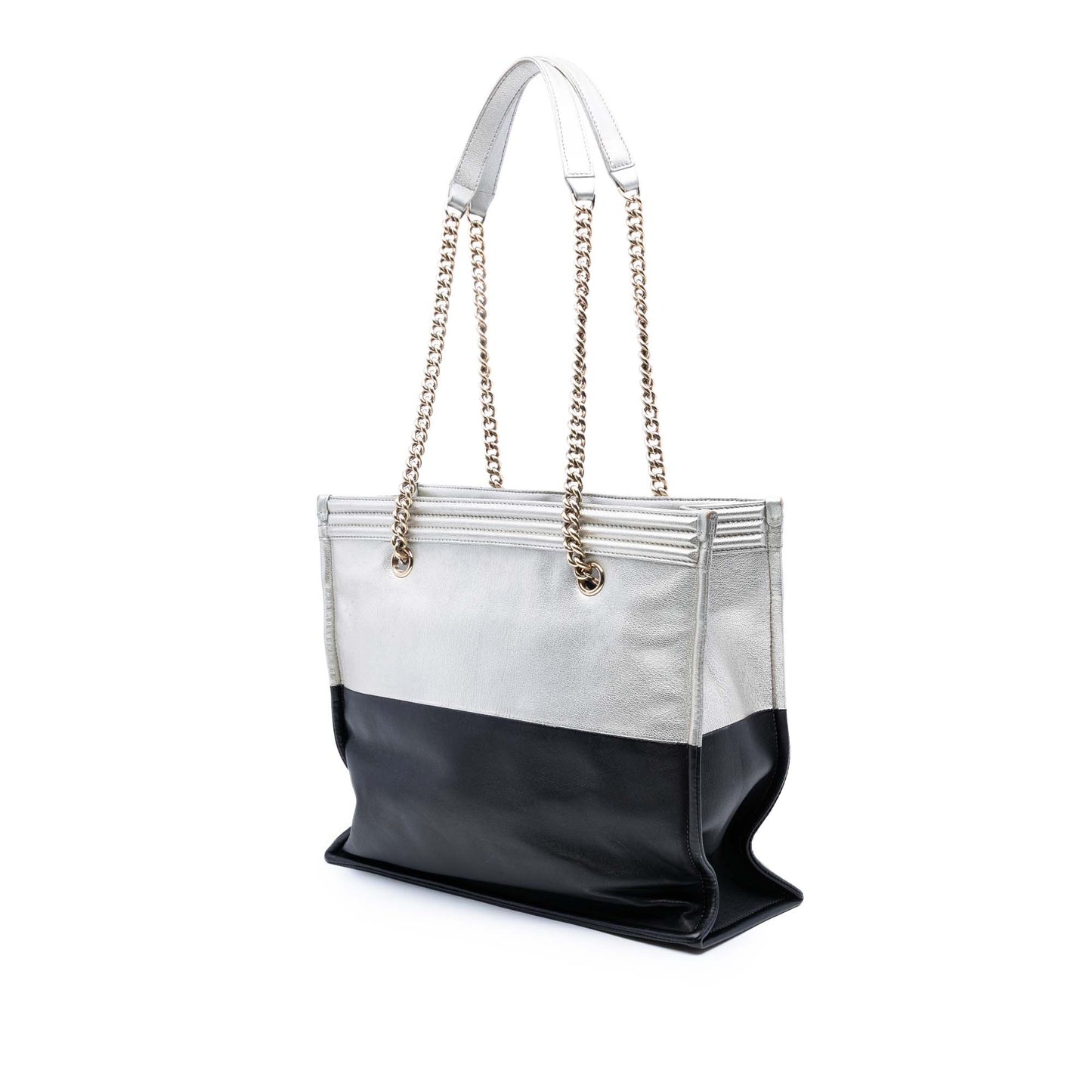 Silver Chanel Large Bicolor Metallic Goatskin and Calfskin Boy Tote
